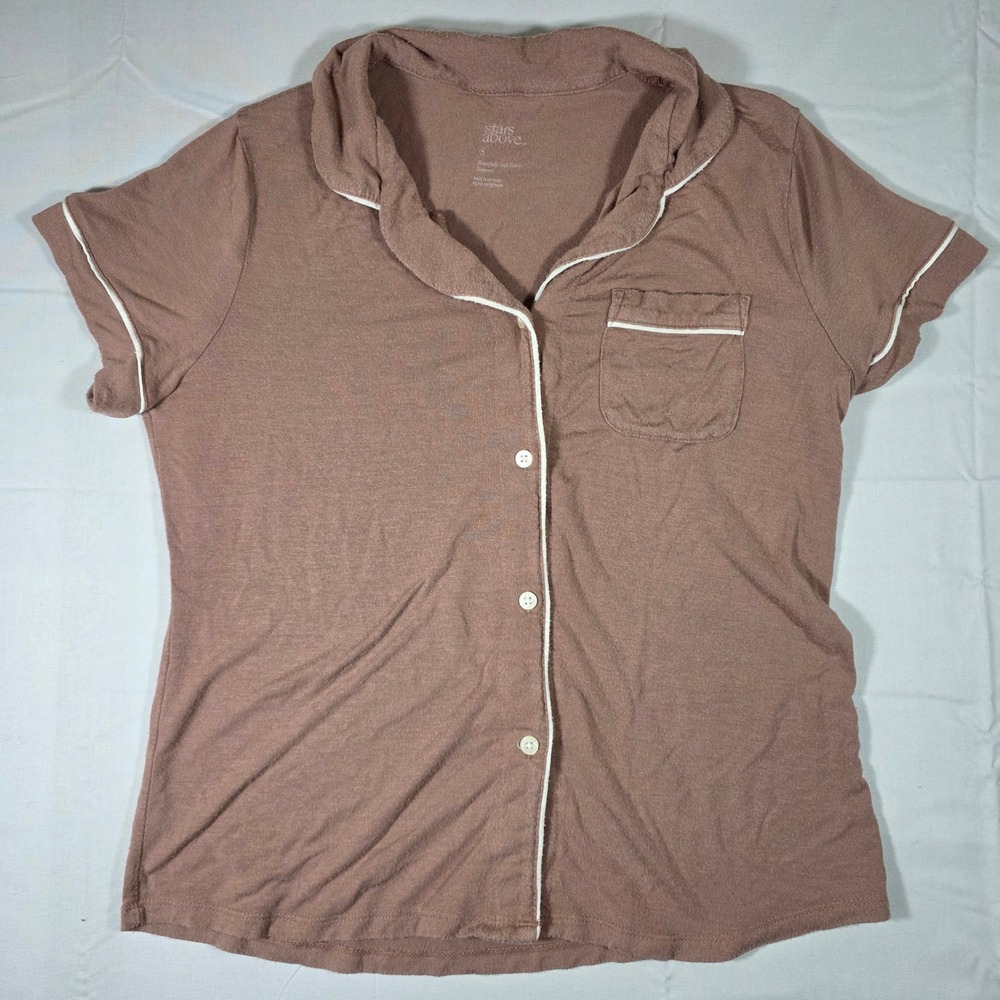 Stars Above Womens Pajama Top Short Sleeve Button Down Mauve Pink Pilling S